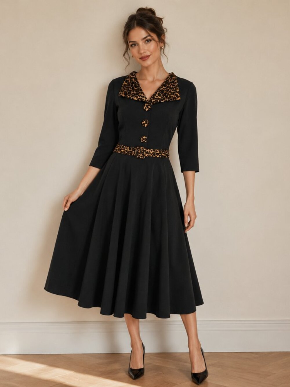 British Retro Rockabilly Midi Swing Dress Size 8